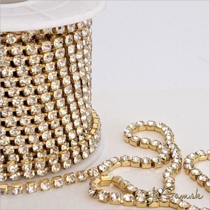 Štrasová borta 2,8mm zlatá/crystal, 50cm (12014b)